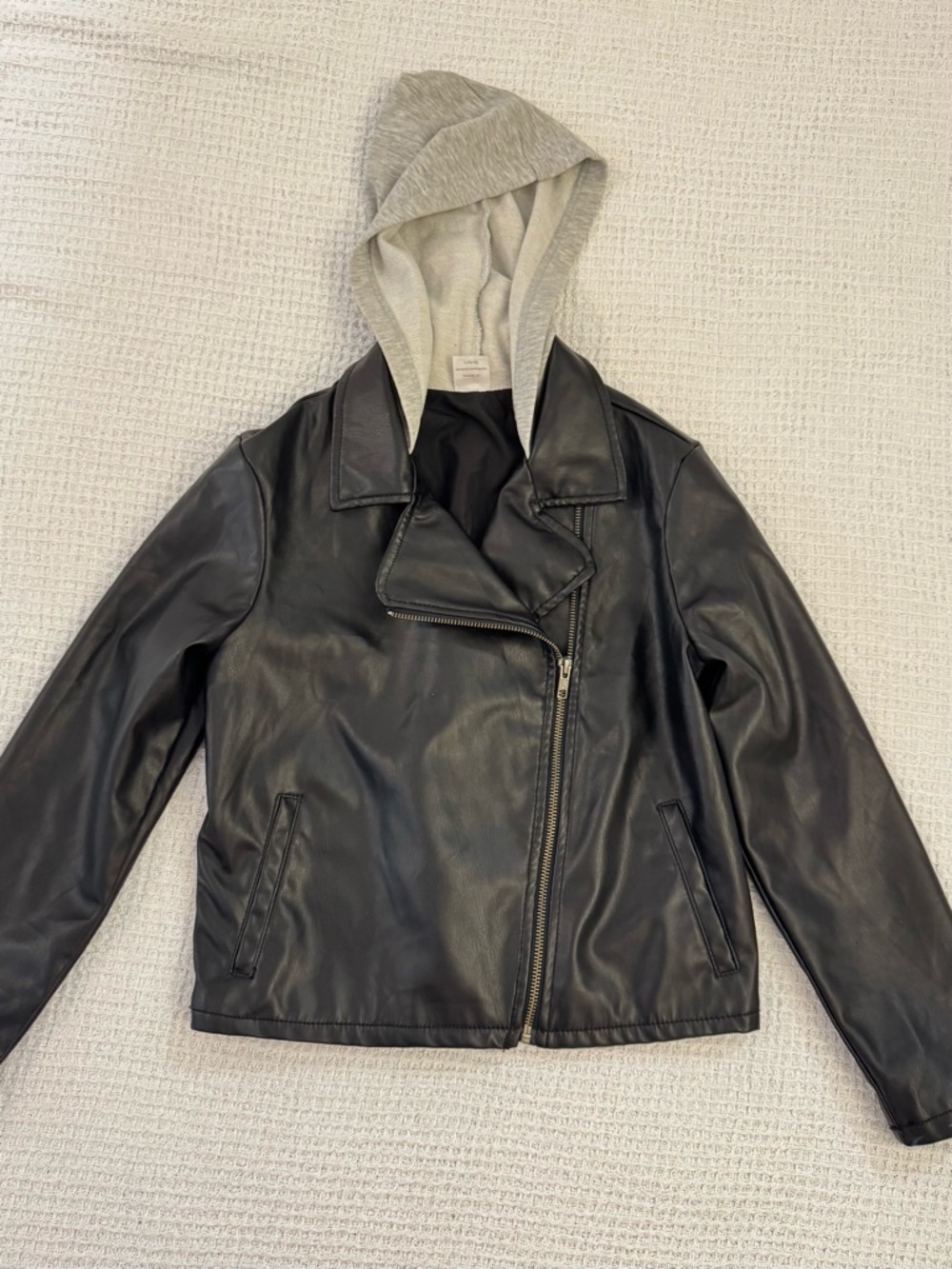 Wonder Nation Faux Leather Motor Jacket Hooded Kids Sz L 10-12